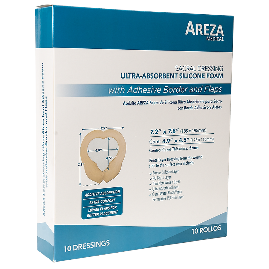 Apósito De Foam De Silicona Ultra-absorbente Para Sacro Con Borde Adhesivo 185x198mm <span style="font-size:12px;">10 piezas</span>